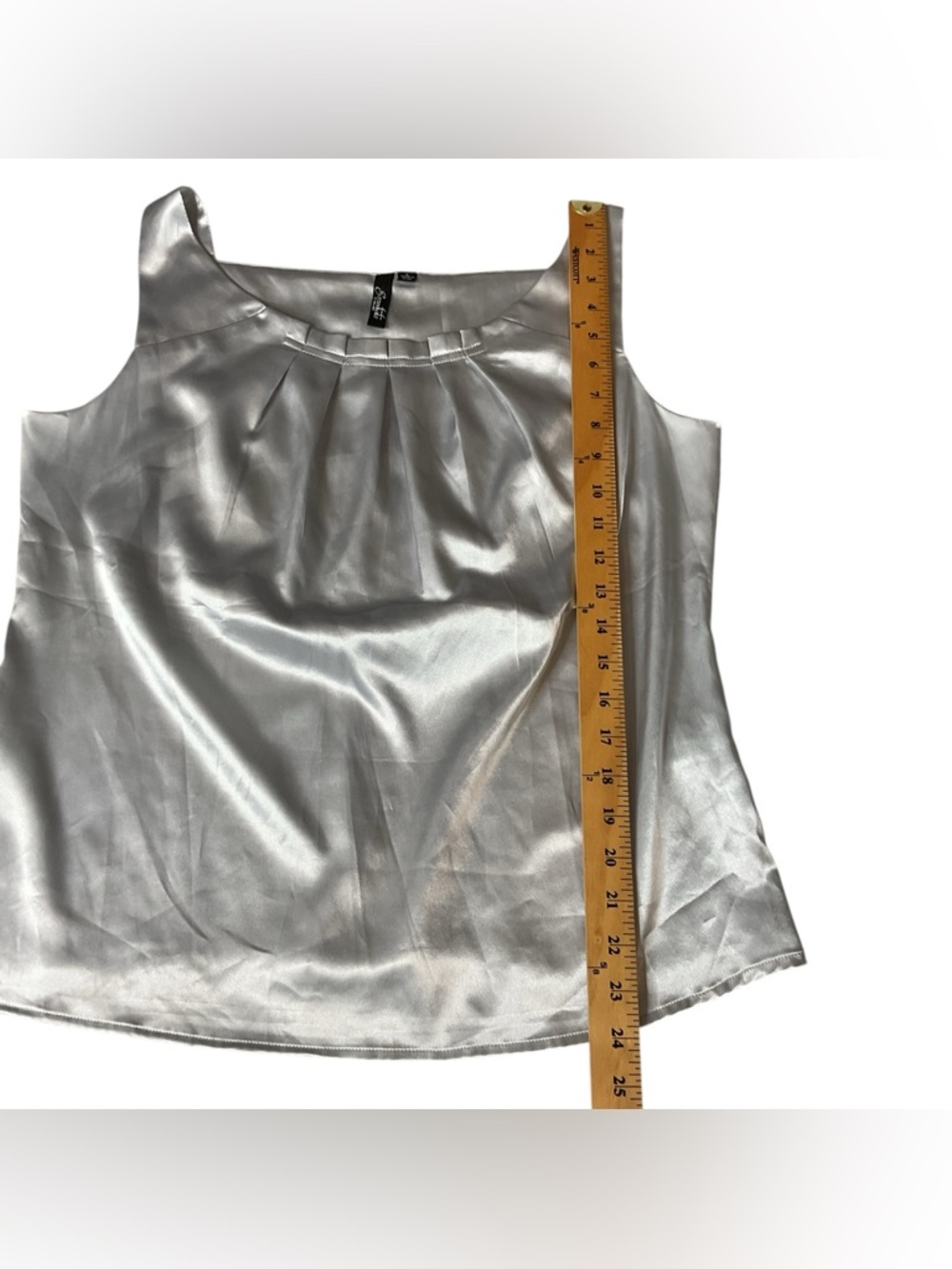 Essentials Sleeveless Satin Pleated Neck Shell Top - metallic Silver L - Picture 10 of 12